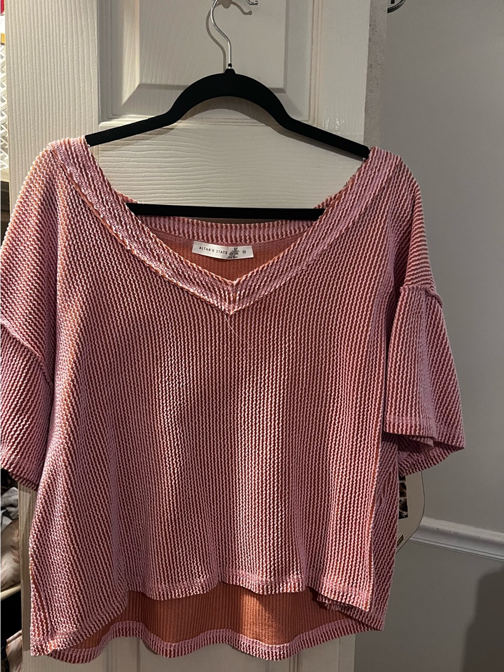 Altar'd State Rose Pink V-Neck Short Sleeve Oversized Tee